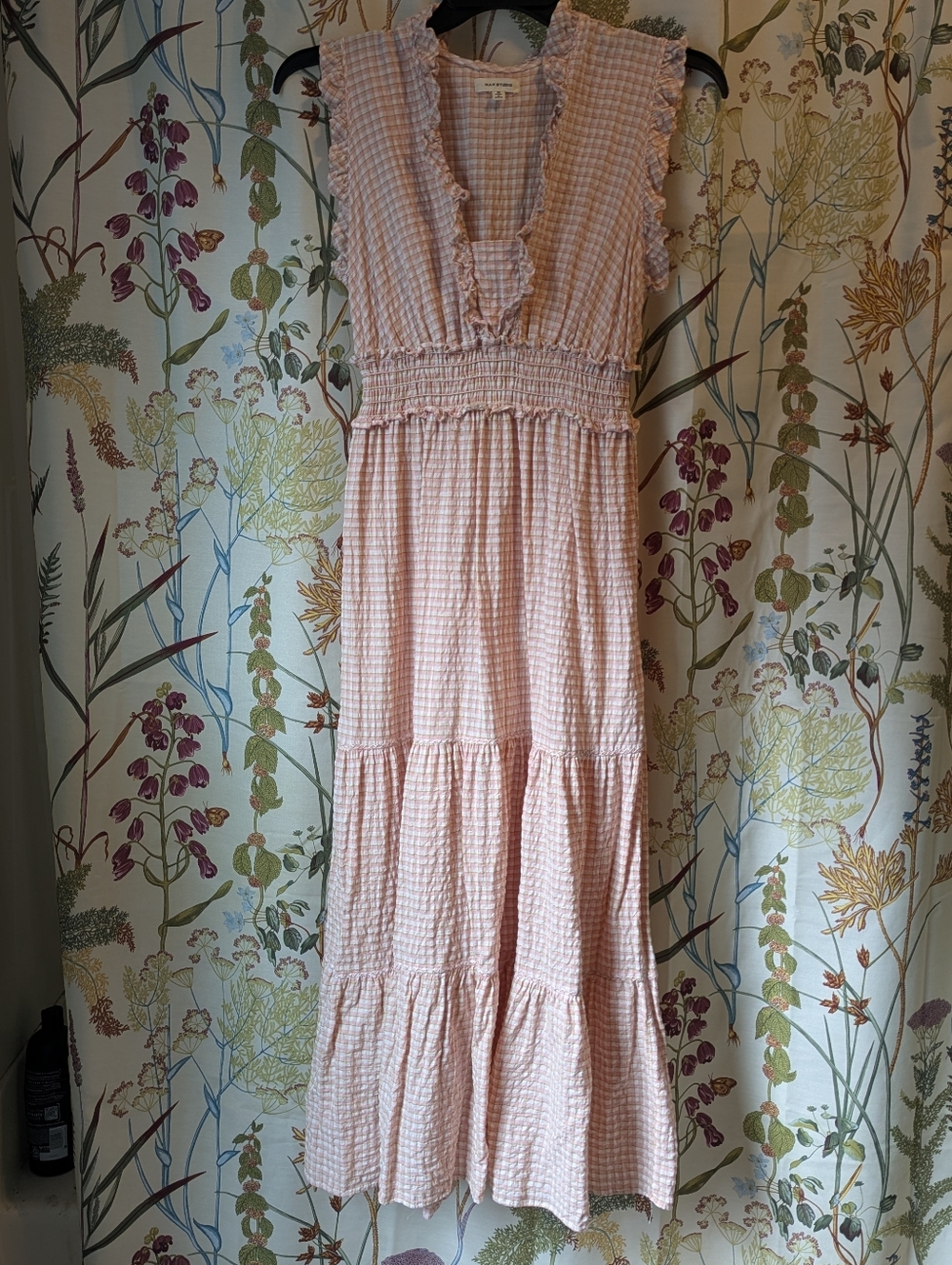 Max Studio Gingham Tiered Midi Dress